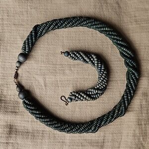 Twisted multi-strand wooden bead necklace and bracelet